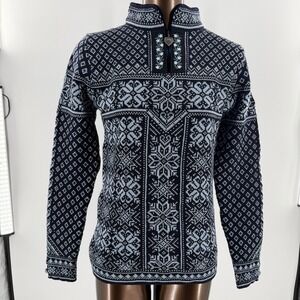 Dale of Norway Womens Peace Fern 100% Wool Knit Sweater Size S Blue